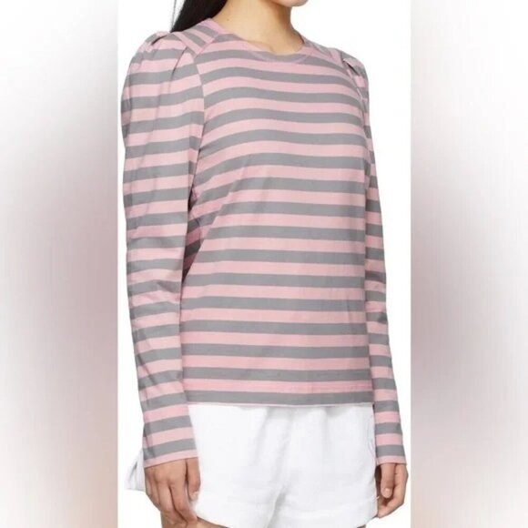 GANNI Long Sleeve Pink & Grey Striped Shirt size Small - Picture 1 of 13